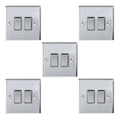 5 PACK Gang Double Metal Light Switch POLISHED CHROME Way 10A GREY Trim