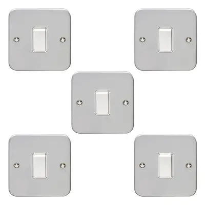 5 PACK Gang Single Light Switch Way 10A HEAVY DUTY METAL CLAD - White Rocker