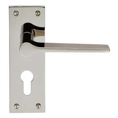 PAIR Flat Straight Lever on Slim Euro Lock Backplate x 50mm Polished Nickel