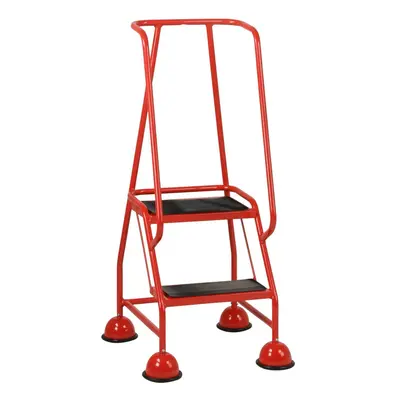 2 Tread Mobile Warehouse Steps RED 1.19m Portable Safety Ladder & Wheels