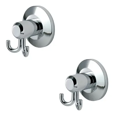 2x Twin Bathroom Robe Hook on Concealed Fix Rose 57mm Projection Polished Chrome