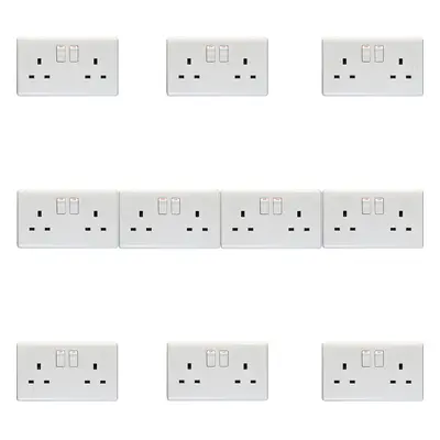 10 PACK Gang Single Pole 13A Switched UK Plug Socket - WHITE Wall Power Outlet