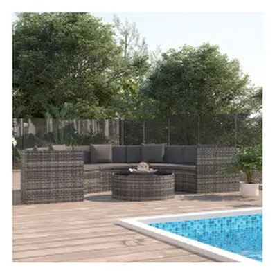 vidaXL Piece Garden Lounge Set with Cushions Poly Rattan Grey Outdoor Sofa