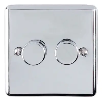 2 Gang 400W Way Rotary Dimmer Switch CHROME Light Dimming Wall Plate