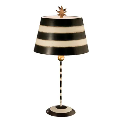 Table Lamp Striped Shade Palm Leaf Finial Black Cream Stem LED E27 100W