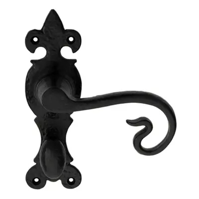 PAIR Forged Curled Lever Handle on Bathroom Backplate x 51mm Black Antique