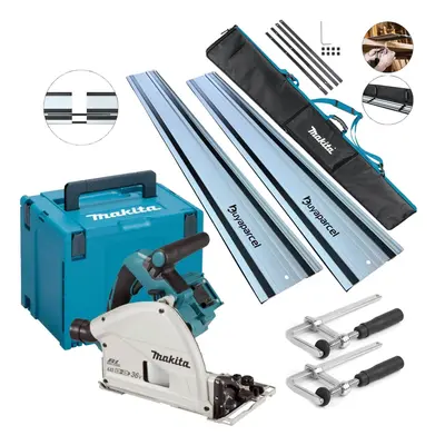 Makita DSP600ZJ 36v Twin 18v Brushless Plunge Cut Saw 2x1.5m Guide Rails + Clamp