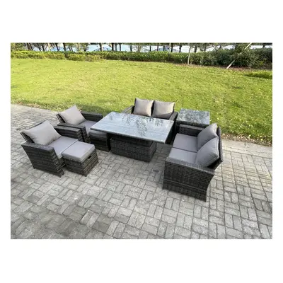 Fimous Rattan Garden Furniture Sets Seater Patio Outdoor Rising Lifting Table Sofa Set with Doub