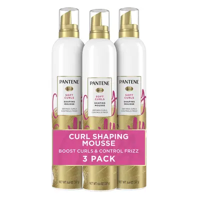 Pantene Curl Mousse For Curly Hair Tames Frizz for Soft Touchable Curls 6.6 Oz Each (Pack of 3)