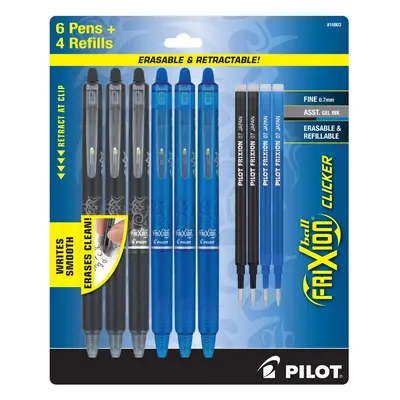 PILOT Frixion Erasable Pens - Pack (3 Black & Blue Ink Included) + Bonus Refills - Frixion Click