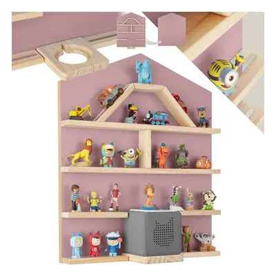 (pink) Floating Shelf Tonies Wall House Shaped Narrow Shelving Unit Childrens Toys