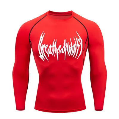 (red, XXXL) Fitness Men's Compression Long Sleeve Shirt Quick Drying Sun Protection Second Layer