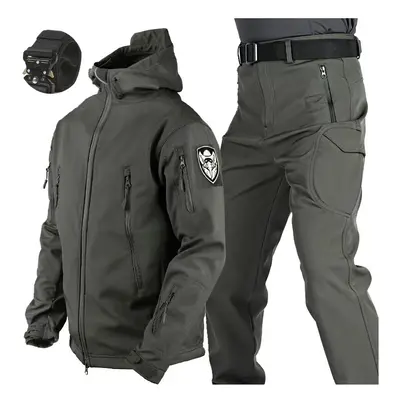 (DGray Suit X5, 75-85kg) Waterproof Hiking Tracksuit Set for Men Sharkskin Army Jackets Camping 