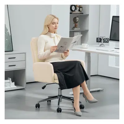 HOMCOM Upholstered Desk Chair with Height Adjustable, Cream White