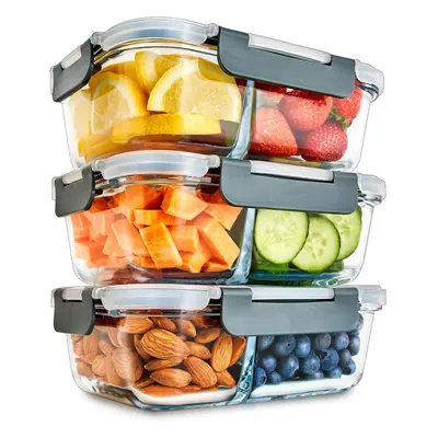 Portion Control Food Storage - BPA Free - Microwavable, Dishwasher, Freezer and Oven Safe [3 Pac