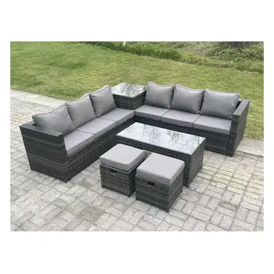 Fimous Seater Rattan Corner Sofa Set With Square Side Table And Oblong Rectangular Coffee Tea Ta