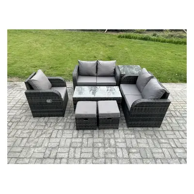 Fimous Rattan Outdoor Garden Furniture Sofa Set Patio Table & Chairs Set with Small Footstools S