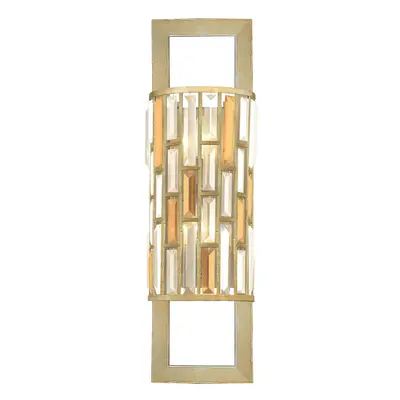 Twin Wall Light Prisms of Amber Pearl & Clear Crystal Silver Leaf LED E14 60W