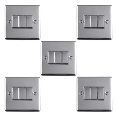 5 PACK Gang Triple Metal Light Switch POLISHED CHROME Way 10A GREY Trim