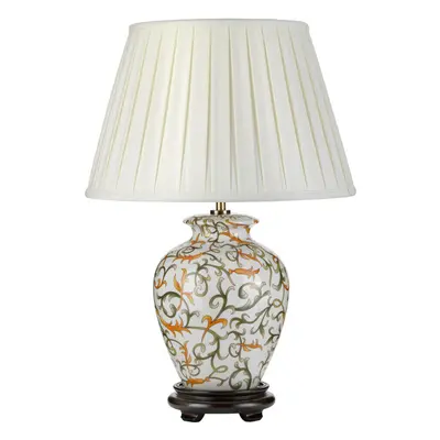 Table Lamp Ivory Shade Cream with Orange and Green LED E27 60W Bulb