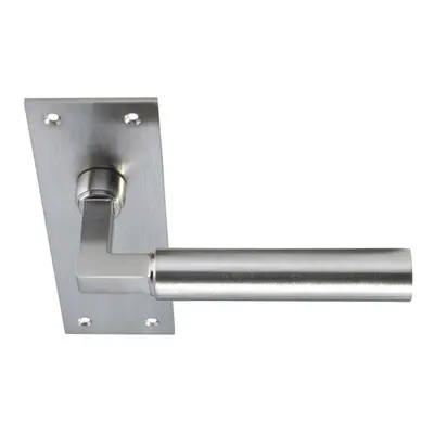 PAIR Round Bar Handle on Slim Bathroom Backplate x 50mm Satin Nickel