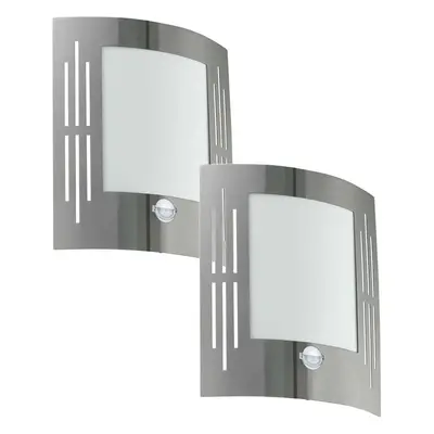 2 PACK IP44 Outdoor Wall Light & PIR Motion Sensor Stainless Steel 60W E27