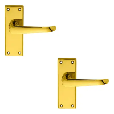 2x PAIR Straight Victorian Handle on Latch Backplate x 42mm Polished Brass