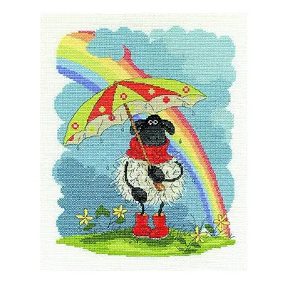 April Showers Cross Stitch Kit, Includes Stranded Cotton, 14ct Aida Fabric, Needle, Chart and In