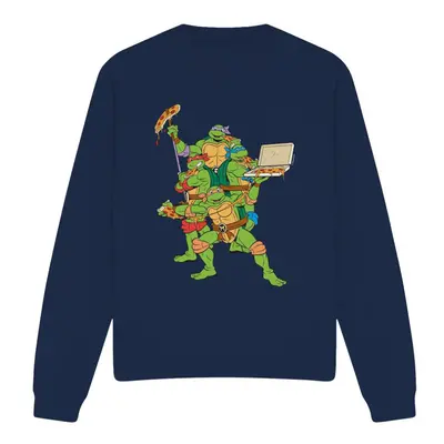 (M, Navy) Teenage Mutant Ninja Turtles Unisex Adult Pizza Party Sweatshirt