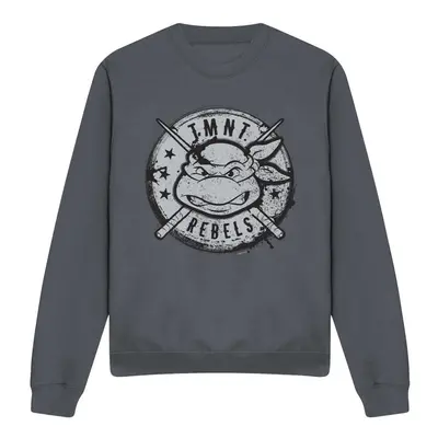 (L, Charcoal) Teenage Mutant Ninja Turtles Unisex Adult Rebels Distressed Logo Sweatshirt