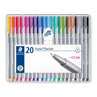 STAEDTLER SB20 Triplus Fineliner Superfine Pen, 0.3mm Line Width - Assorted Colours (Desktop Box