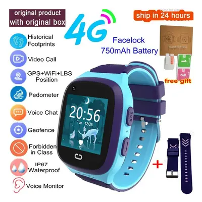 (add pink strap, European Version) Kids Smart Watch 4G GPS Wifi Video Call SOS Tracker IP67 Wate