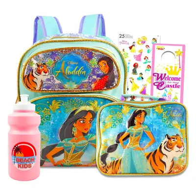 Disney Aladdin Backpack and Lunch Box Set for Kids - Bundle with 12"" Princess Jasmine Mini Back