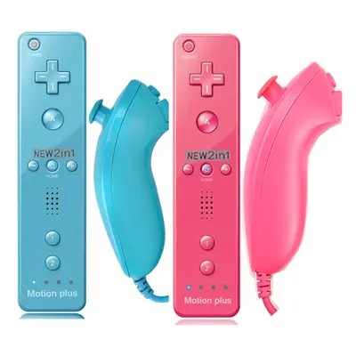 (Blue Pink- Set) 1pcs/2pcs Controller for Wii Remote Controller Gamepad Built-in Motion