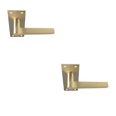 2x PAIR Flat Straight Handle on Slim Lock Backplate x 50mm Satin Brass