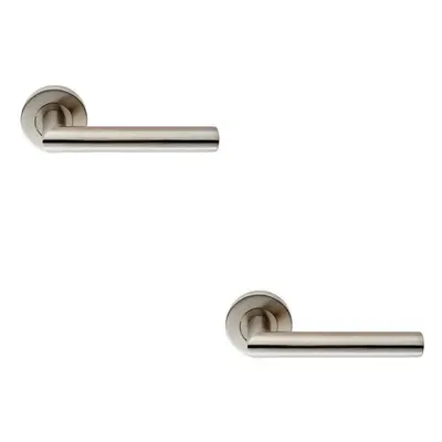 2x PAIR Oval Shaped Mitred Bar Handle on Round Rose Concealed Fix Satin Steel