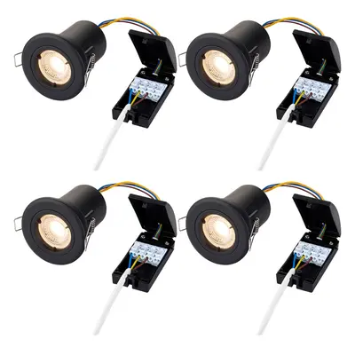 4 PACK Fire Rated Recessed Ceiling Downlight - 50W GU10 - Fixed - Matt Black