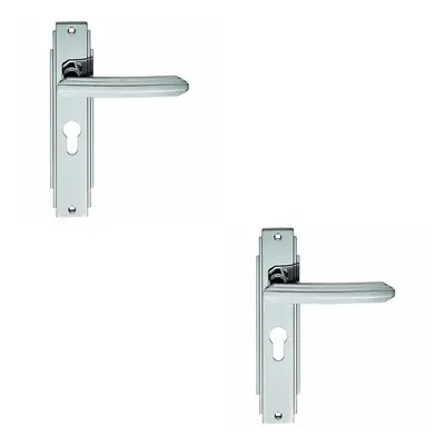 2x PAIR Line Detailed Handle on Euro Lock Backplate x 45mm Polished Chrome