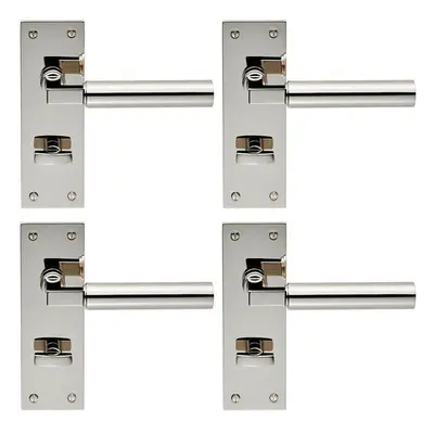 4x PAIR Round Bar Handle on Slim Bathroom Backplate x 50mm Polished Nickel