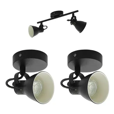 Twin Ceiling Spot Light & 2x Matching Wall Lights Matt Black Adjustable Head