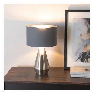 ValueLights Jax Grey with Chrome Lamp Shade Chrome Touch Table Lamp