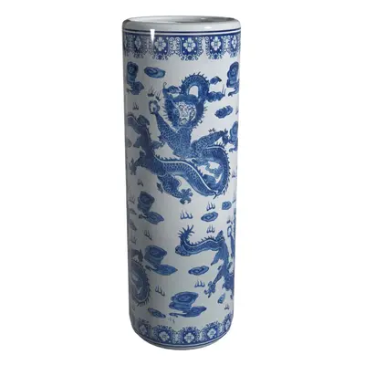 Red Lantern Dragon Blue White Porcelain Umbrella Stand Planter