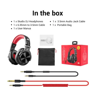 (Red) Oneodio A71 Wired Over Ear Headphone With Mic Studio DJ Headphones Professional