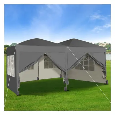 Pop-up Gazebo 3m x 6m with Sides Wind Bars & Weight Bags & Silver Protective Layer Waterproof Ma