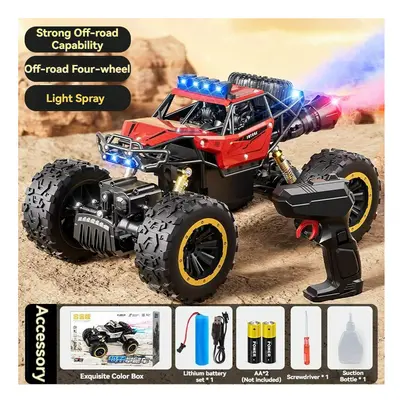 (28CM Red 4WD Spray) New 6WD Oversize Remote Control Car With Led Lights Spray 2.4G Radio RC Car