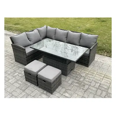 Fimous Wicker PE Outdoor Rattan Garden Furniture Set Height Adjustable Rising Lifting Table Sofa