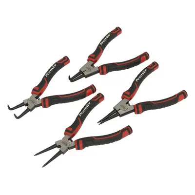 4 Piece 180mm Circlip Pliers Set - Spring Loaded Jaws - Forged Non-Slip Tips