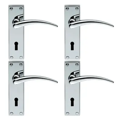 4x PAIR Slim Arched Door Handle on Lock Backplate x 43mm Polished Chrome