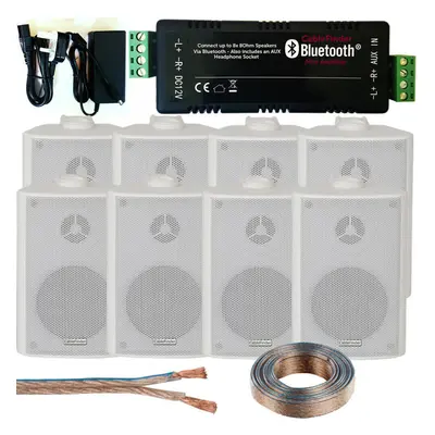 Bar/Restaurant Bluetooth Amplifier Kit 8x White Wall Speaker Wireless Background