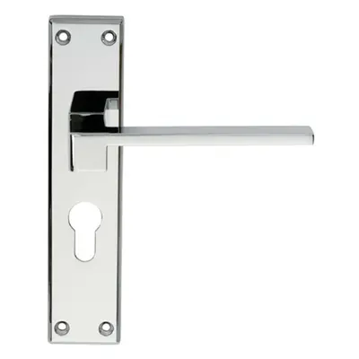 PAIR Flat Straight Lever on Euro Backplate Handle x 40mm Polished Chrome